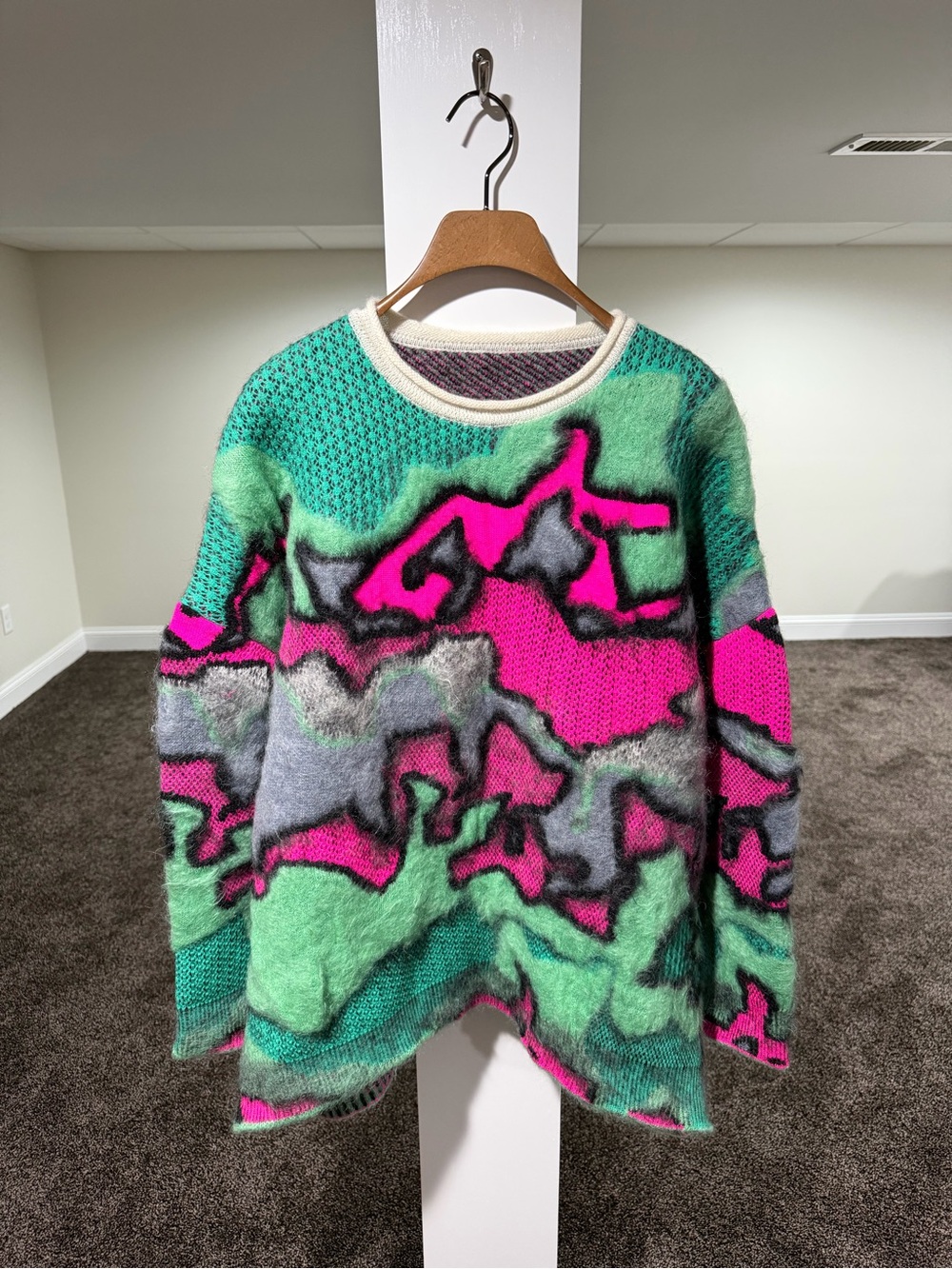Loewe Oversized Multi Camo Jacquard-Knit Mohair Crew Sweater